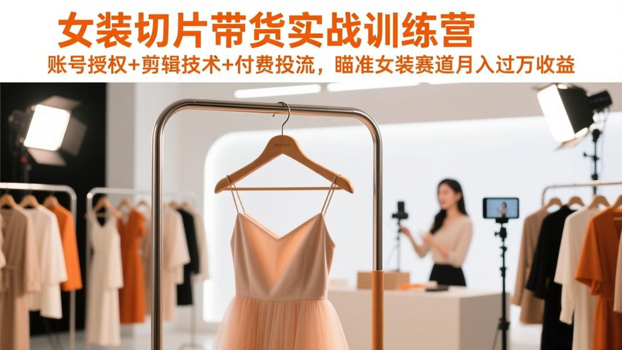 女装切片带货实战训练营，账号授权+剪辑技术+付费投流，瞄准女装赛道月入过万收益-财经探 | 免费网创项目与资源大全