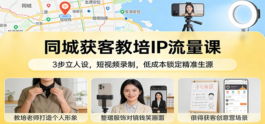 同城获客教培IP流量课：3步立人设，短视频录制，低成本锁定精准生源-财经探 | 免费网创项目与资源大全