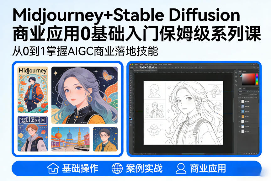 AIGC商业应用Midjourney+Stable Diffusion教程，0基础入门保姆级系列课-财经探 | 免费网创项目与资源大全