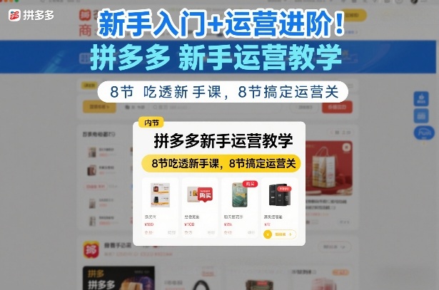 新手入门+运营进阶！拼多多新手运营教学，8节吃透新手课，8节搞定运营关-财经探 | 免费网创项目与资源大全