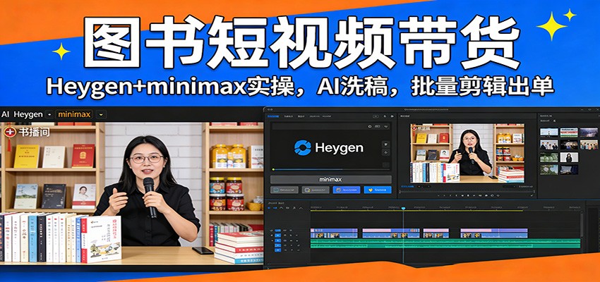图书短视频带货：Heygen+minimax实操，AI洗稿 ，批量剪辑出单-财经探 | 免费网创项目与资源大全