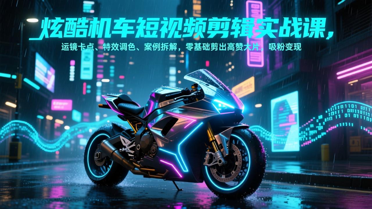 炫酷机车短视频剪辑实战课，运镜卡点、特效调色、案例拆解，零基础剪出高赞大片，吸粉变现-财经探 | 免费网创项目与资源大全
