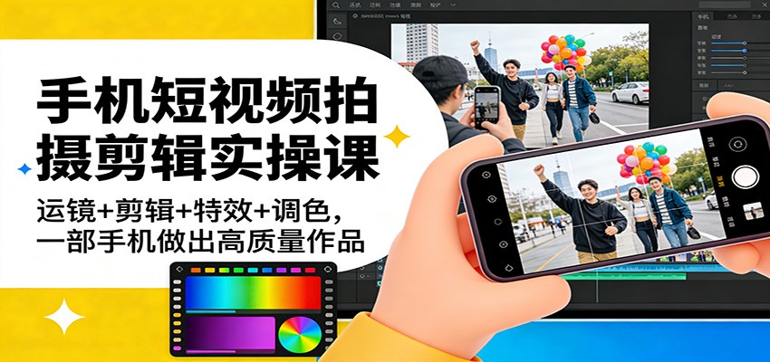 手机短视频拍摄剪辑实操课：运镜+剪辑+特效+调色，一部手机做出高质量作品-财经探 | 免费网创项目与资源大全