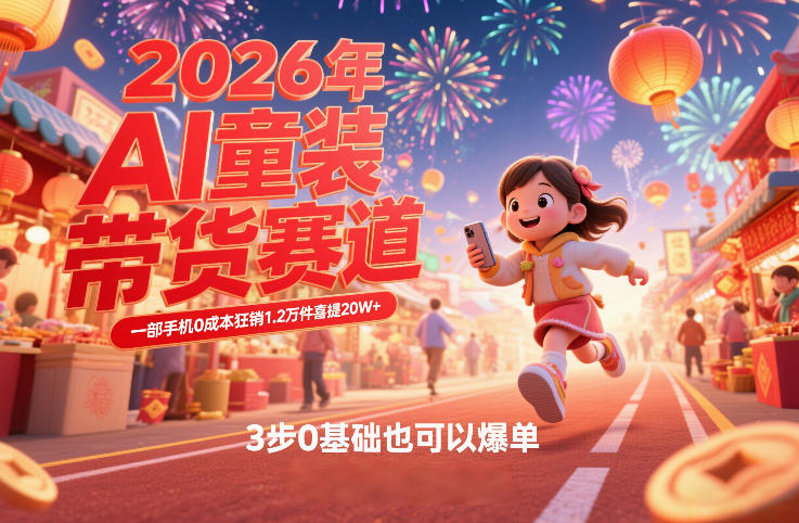 AI童装新春带货赛道，一部手机0成本狂销1.2万件喜提20W+，3步0基础也可以爆单-财经探 | 免费网创项目与资源大全