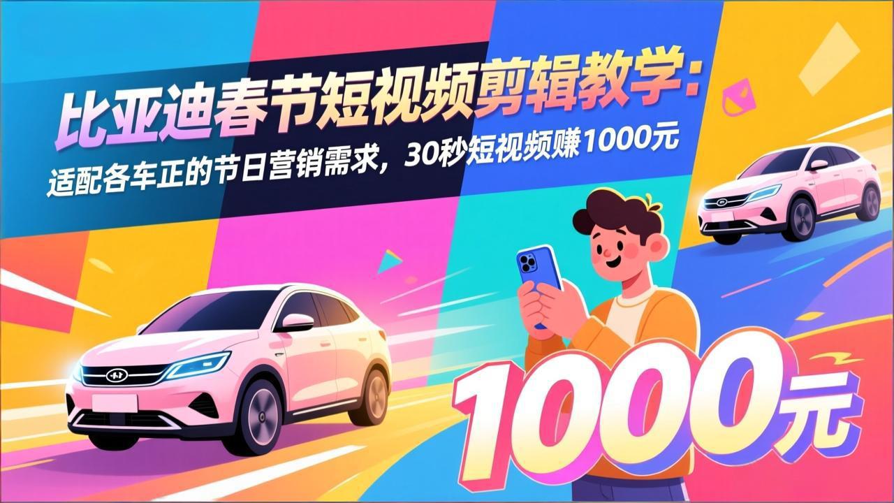 比亚迪春节短视频剪辑教学：适配各车企的节日营销需求，30秒短视频赚1000元-财经探 | 免费网创项目与资源大全