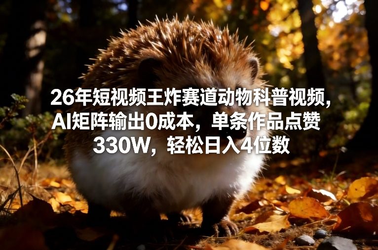 26年短视频王炸赛道动物科普视频，AI矩阵输出0成本，单条作品点赞330W，轻松日入4位数-财经探 | 免费网创项目与资源大全