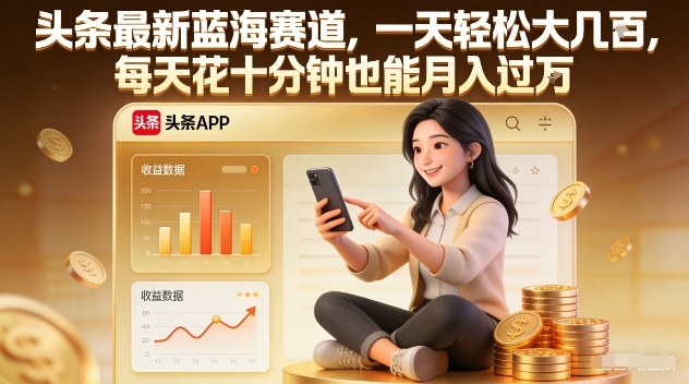 头条最新蓝海赛道,一天轻松大几张,每天花十分钟也能月入过1W【揭秘】-六创网