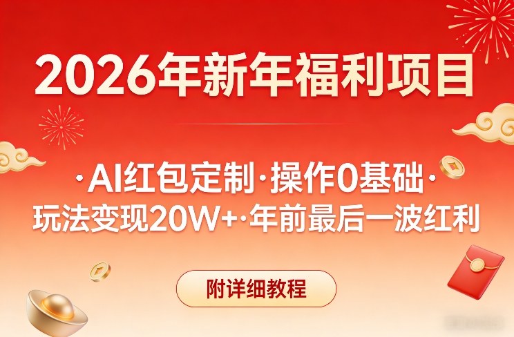 新年福利项目,AI红包定制,操作0基础,玩法变现20W+年前最后一波红利,附详细教程-财经探 | 免费网创项目与资源大全