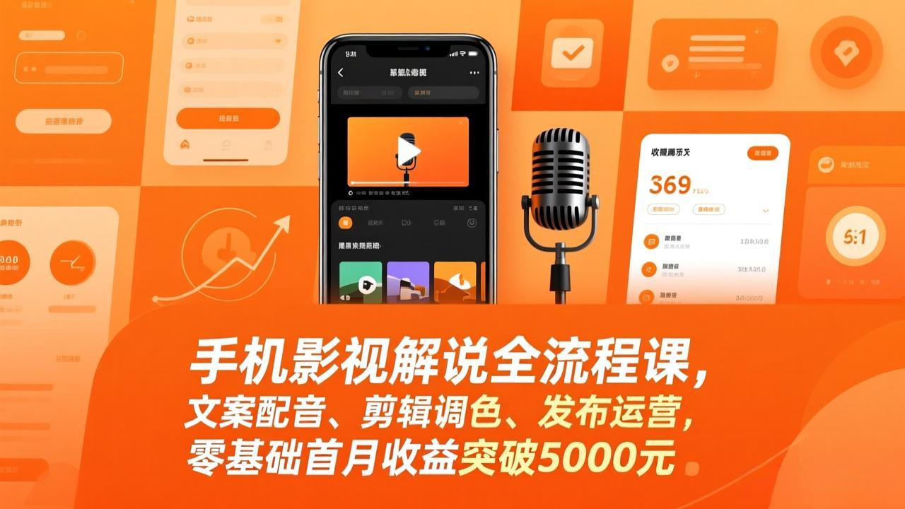 手机影视解说全流程课，文案配音、剪辑调色、发布运营，零基础首月收益突破5000元-财经探 | 免费网创项目与资源大全