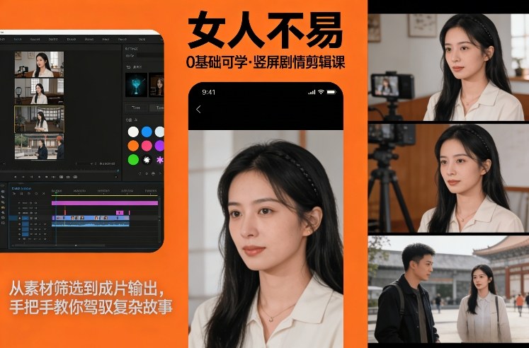 0基础可学！《女人不易》竖屏剧情剪辑课，从素材筛选到成片输出，手把手教你驾驭复杂故事-财经探 | 免费网创项目与资源大全