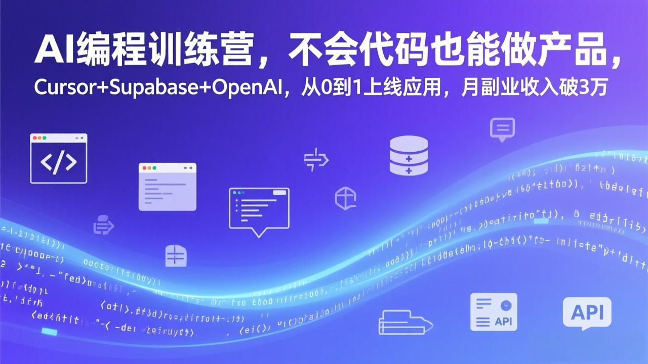 AI编程训练营，不会代码也能做产品，Cursor+Supabase+OpenAI，从0到1上线应用，月副业收入破3万-财经探 | 免费网创项目与资源大全