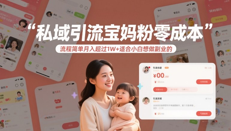 私域引流宝妈粉零成本流程简单月入超过1W+适合小白想做副业的-财经探 | 免费网创项目与资源大全