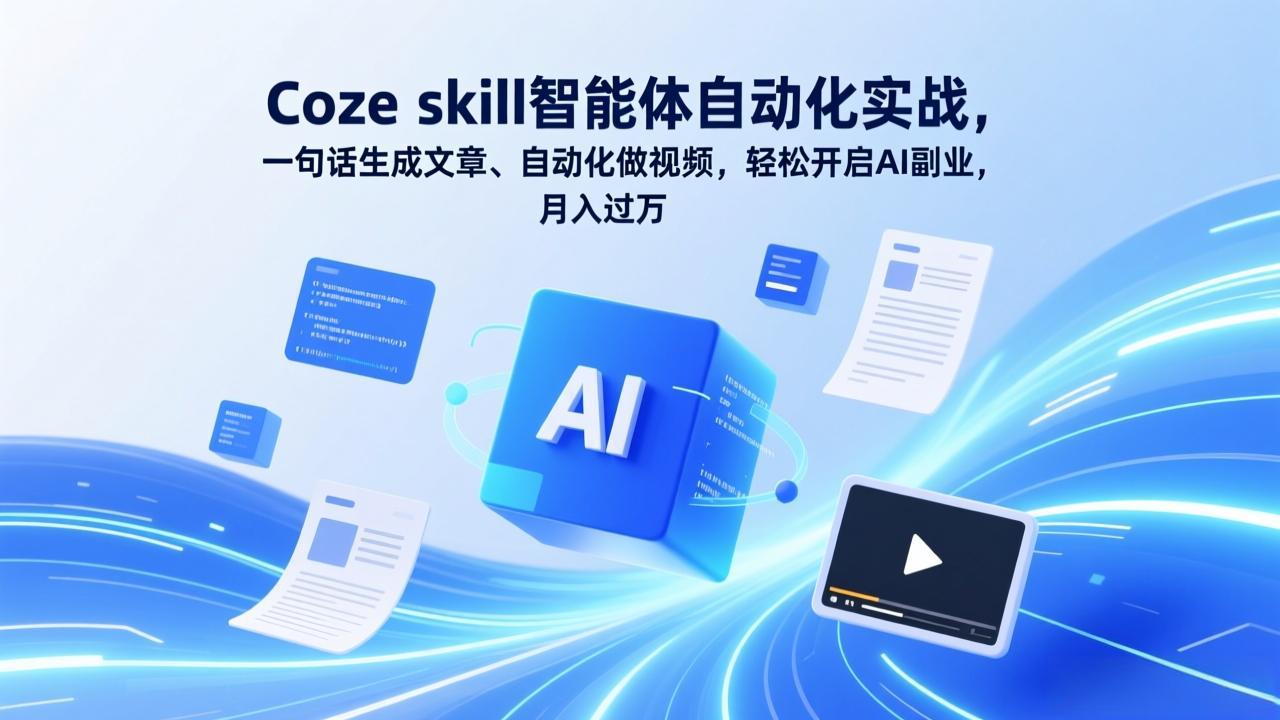 Coze skill智能体自动化实战，一句话生成文章、自动化做视频，轻松开启AI副业，月入过万-财经探 | 免费网创项目与资源大全